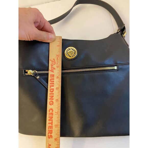AK Anne Klein Black Leather Shoulder Bag 14x9" 2 zippers - Picture 4 of 7